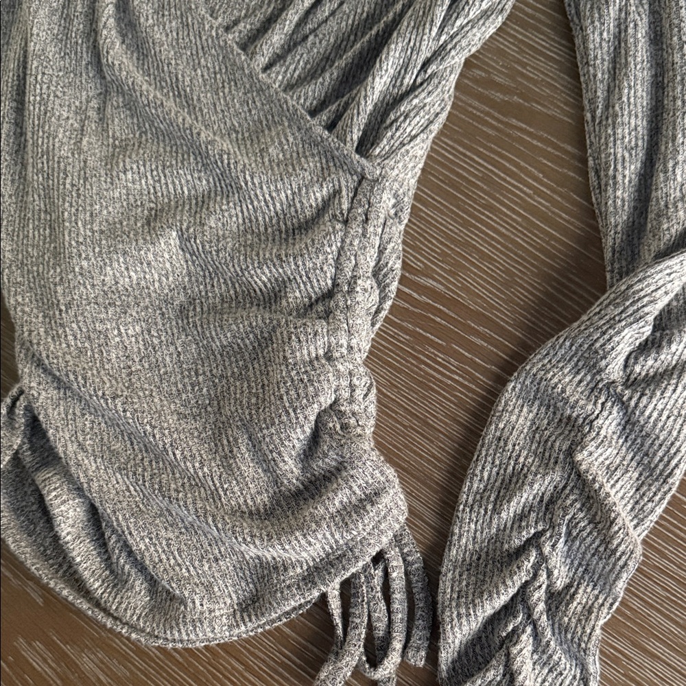 Like new Express Gray Long Sleeve Wrap Top with Ruching Detail - Picture 3 of 7